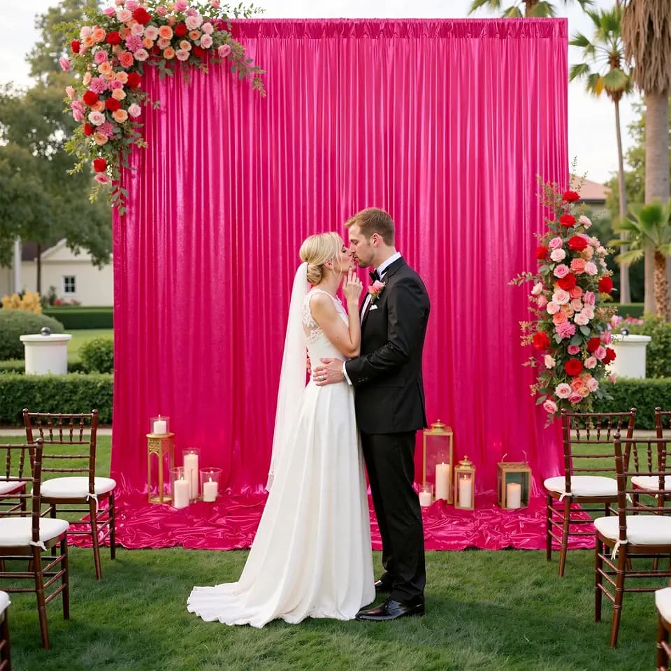 10x10ft Shimmer Hot Pink Sequin Backdrop Curtain for Parties, Thick Wrinkle Free Glitter Fuchsia Photo Backdrop Drapes Curtains for Birthday Wedding Halloween Photography Background-2 Panels 5x10ft