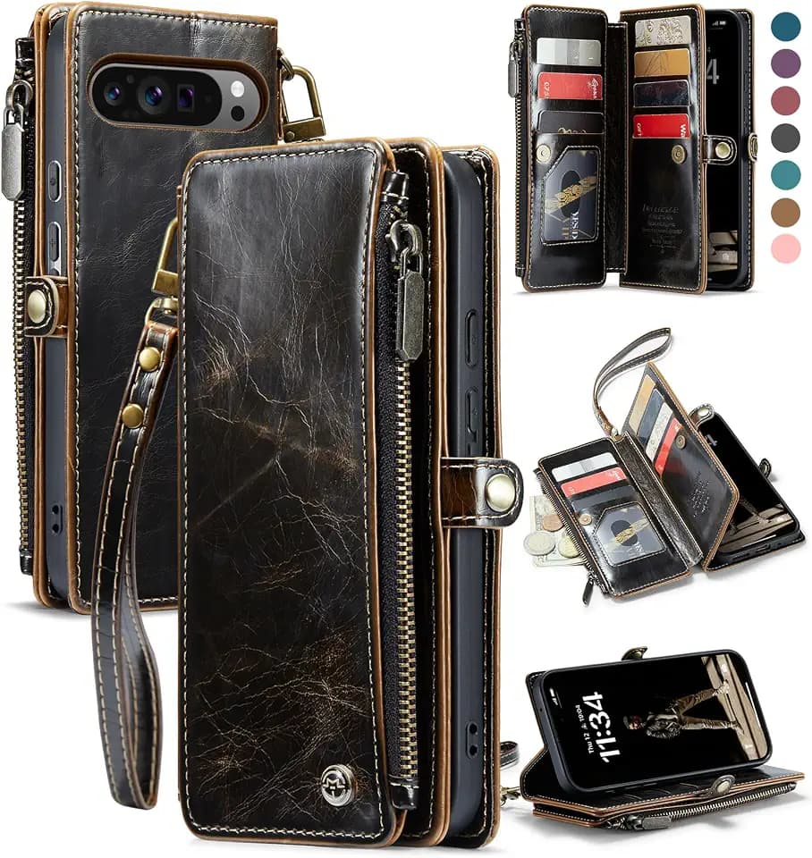 Defencase for Google Pixel 9 Pro XL Wallet Case with Card Holder, Coffee