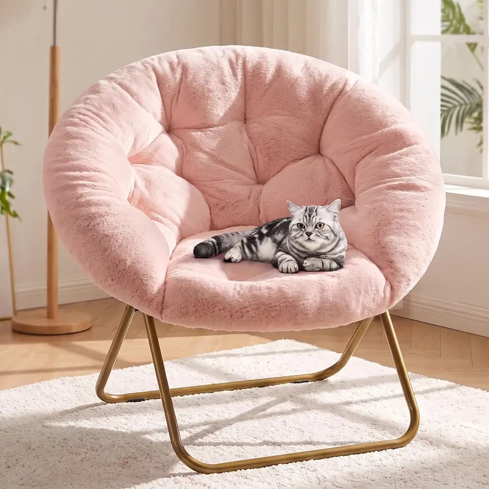 DUMOS Faux Fur Saucer Chair for Adults, Living Room Folding Lounge Chair
