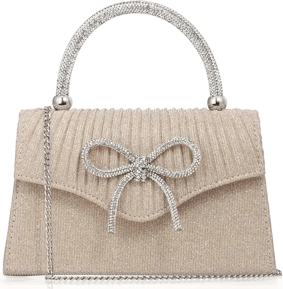 Sparkling Evening Clutch Purse for Women,Rhinestone Bow Top Handle Party Handbag,Wedding Prom Formal bag