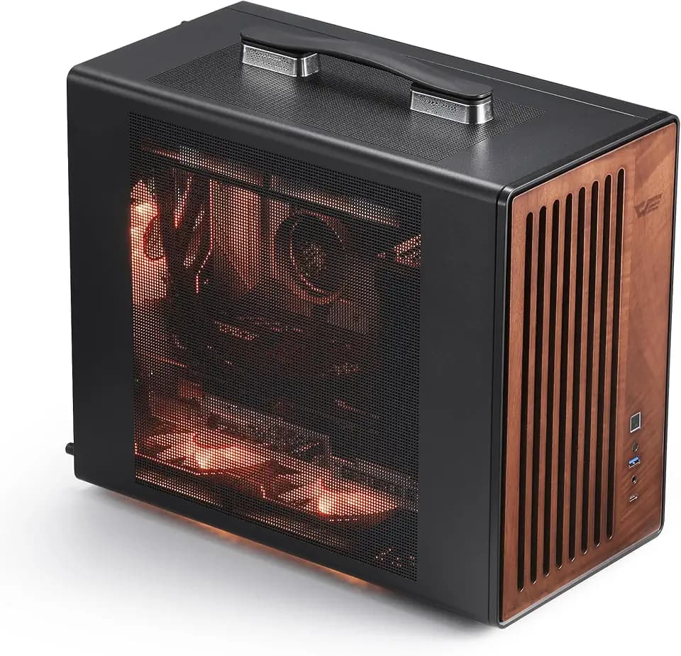 darkFlash WD200 Portable Micro-ATX PC Case – Premium Walnut Wood Design