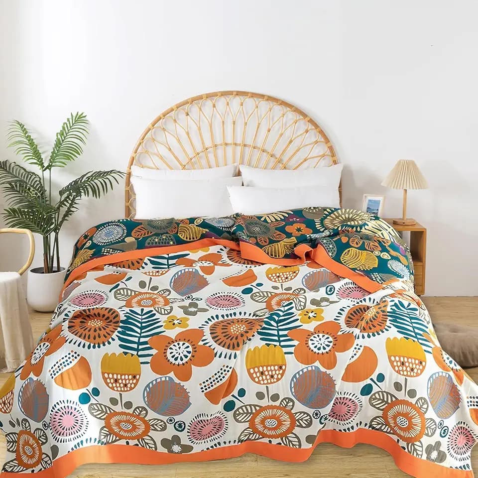 Boho Throw Blanket for Couch Bed, 100% Cotton Soft Rustic Quilt
