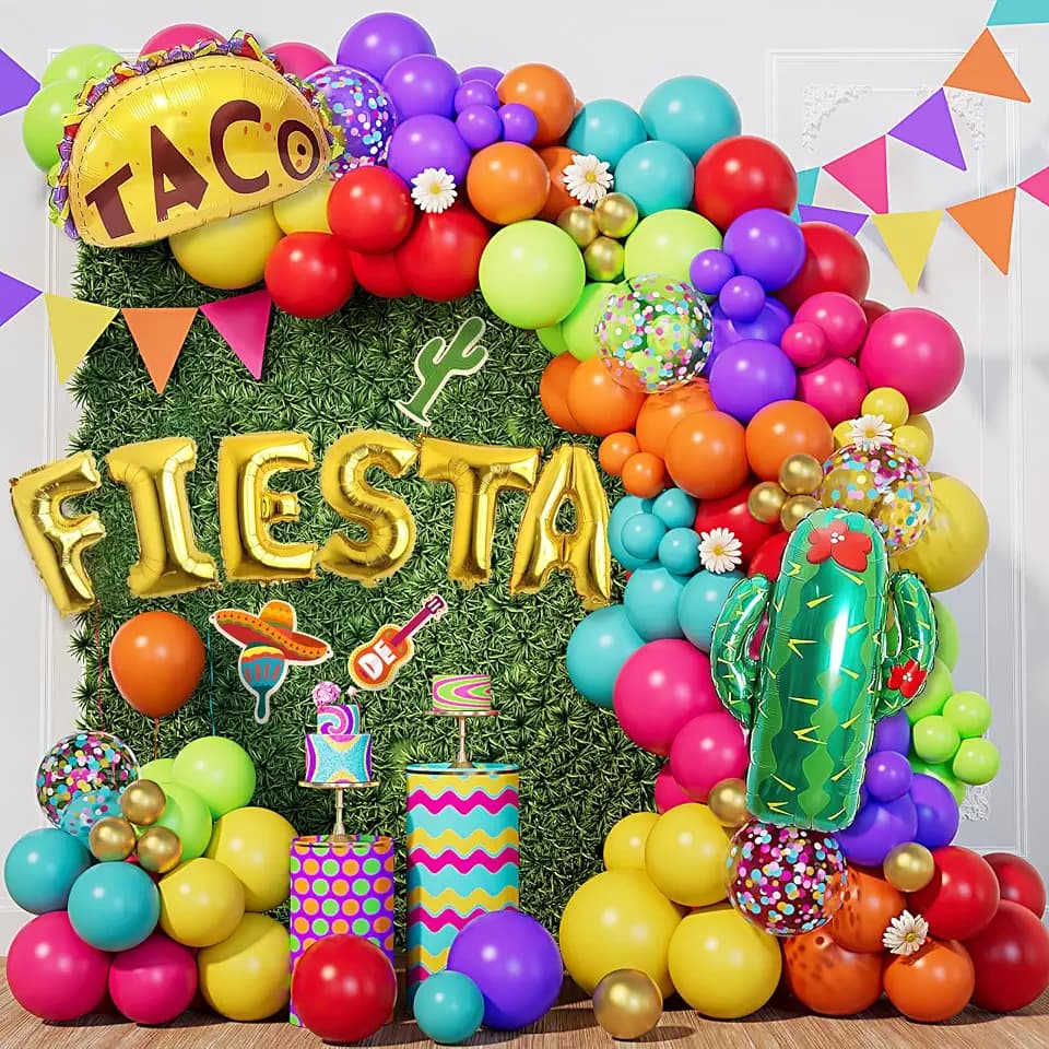 Fiesta Balloon Arch Kit 154pcs - Cinco De Mayo Taco Party Supplies, Canticos Birthday Decorations with Cactus, Llama Foil Balloons, Garland for Taco Tuesday & Mexican Fiesta Theme Parties