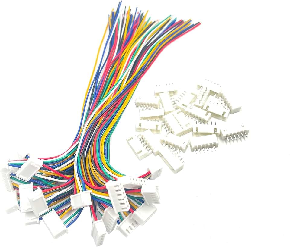 20 Pairs Mini Micro 6 Pin JST XH 2.54mm Cable Connector, JST XH 2.54mm Pitch 6 Pin Male Female Connector Plug with 26AWG 150mm Wires Cables, for LED Strips Lights, RC Toys, Batteries