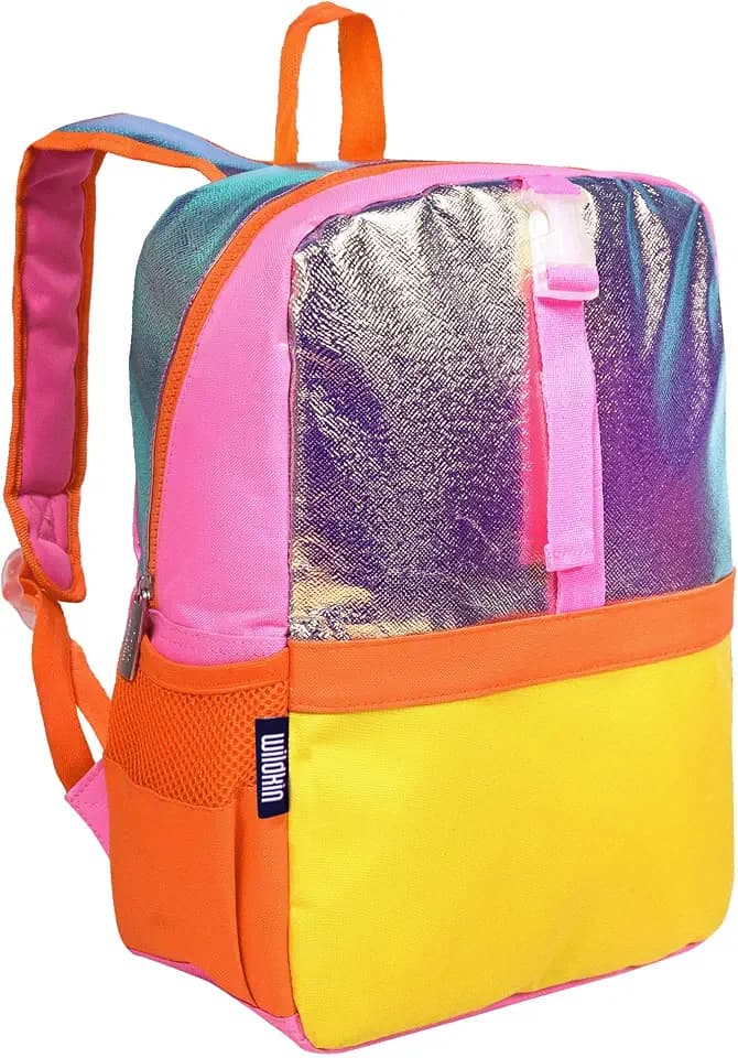 Wildkin Kids Backpack for Boys & Girls, Pack-it-All, Lightweight 15" Bookbag with Padded Straps – Ideal for Preschool, Kindergarten & School, Ages 3–10 – Orange Shimmer
