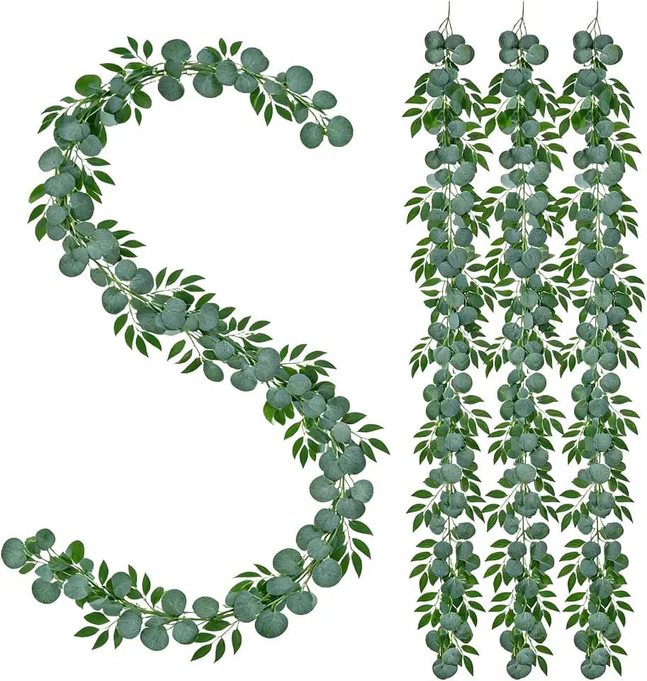 GREENTIME 4Pack 6.5Ft Artificial Eucalyptus Garland with Willow Leaves