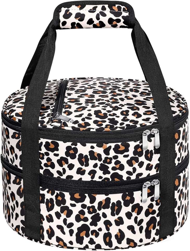 Round Double Insulated Casserole Carrier 12" Portable Pie Tote, Leopard