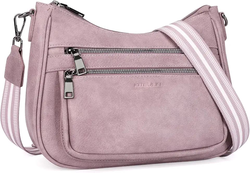KITEVIUN Crossbody Bags for Women Leather Purse Trendy Multi Pocket Shoulder Handbags with Adjustable Guitar Strap