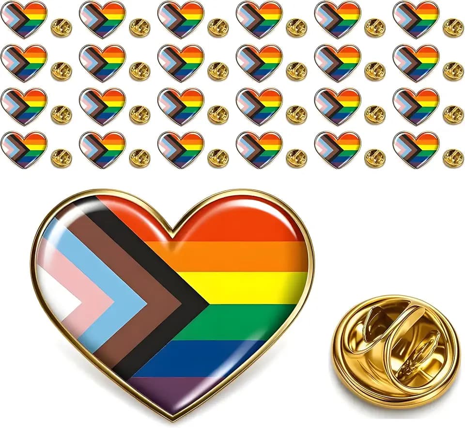 HAFILO 25/50/100 pieces Metal Hearts Inclusive Progress Pride Pin Rainbow Gay Flag LGBTQ Progressive Lapel Pins for clothing Backpack hat Pride Month Decoration Gift Bulk