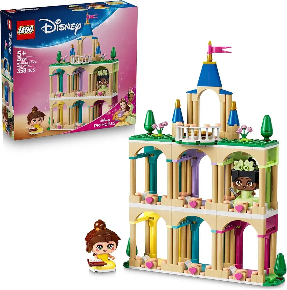 LEGO ǀ Disney Princess Die Mini-Prinzessinnen Belle und Tiana mit ihrem Schloss - Spielzeug mit 2 Minipuppen und Zubehör - DIY Deko - Geschenk für Mädchen ab 5 Jahren und Disney Fans - 43291