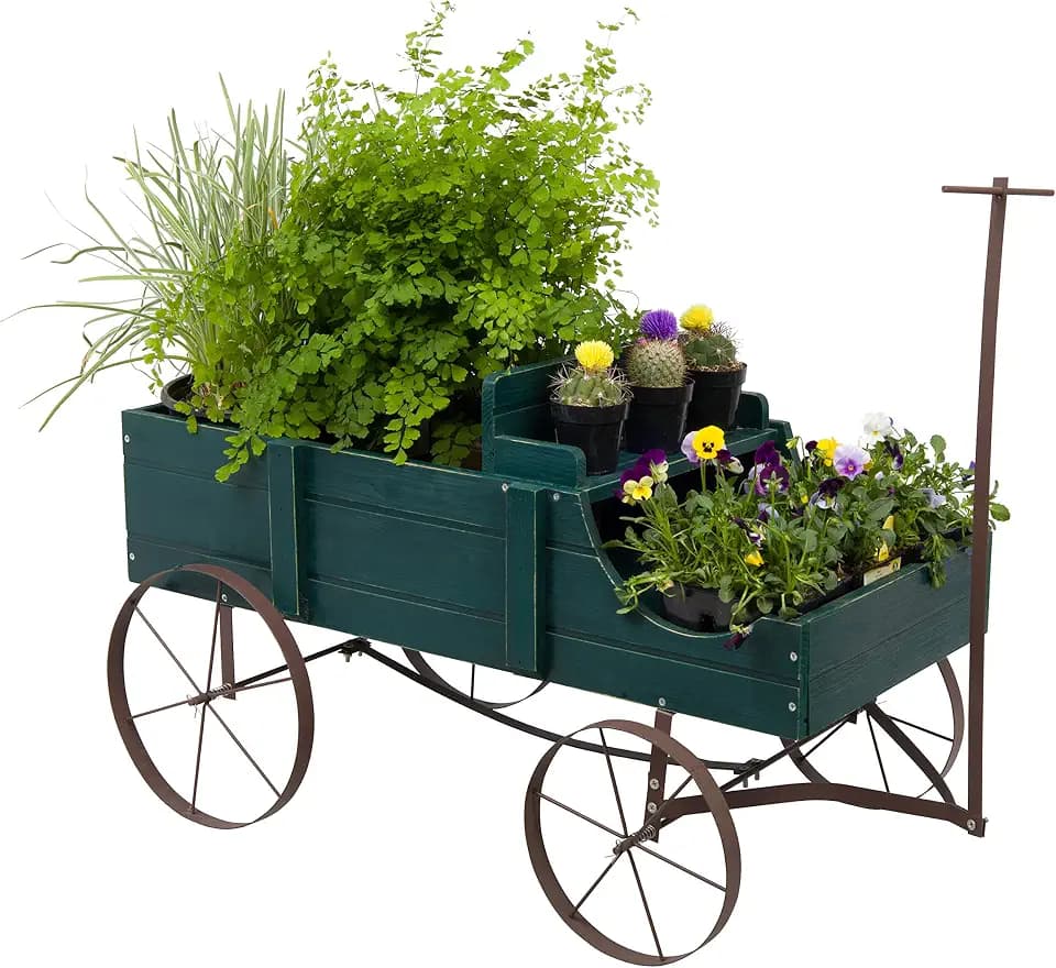 Shine Company Decorative Large Buckboard Wagon Garden Planter - Green