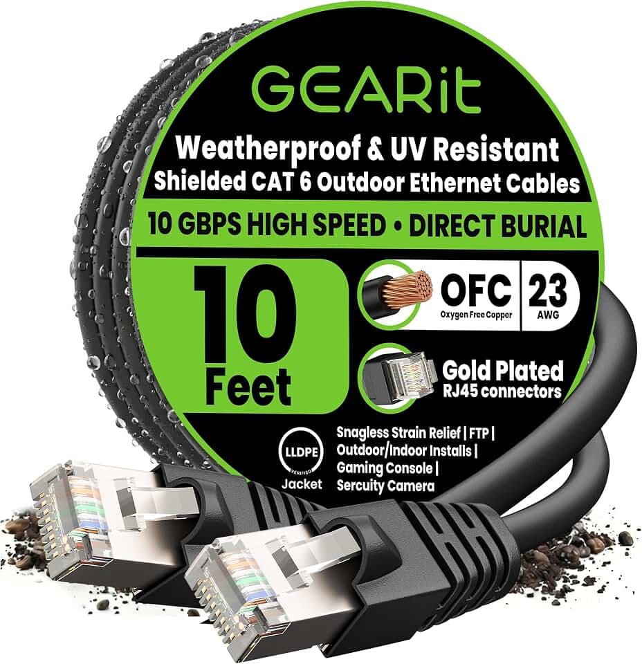 GEARit Cat 6 Ethernet Cable 10 Ft, Outdoor Direct Burial Cat6 Cable