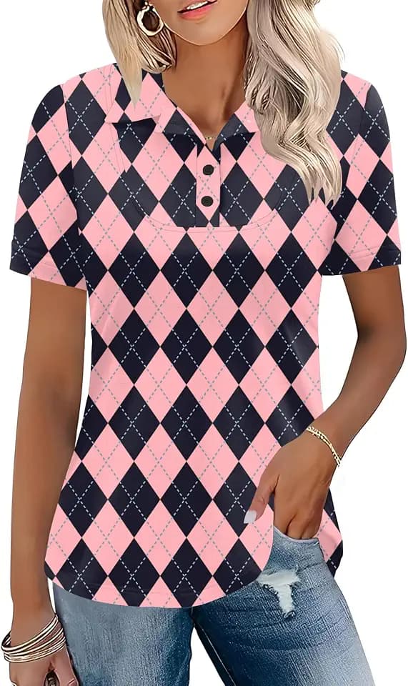 Rapbin Women's Polo Shirts Short Sleeve V Neck Collared Tops
