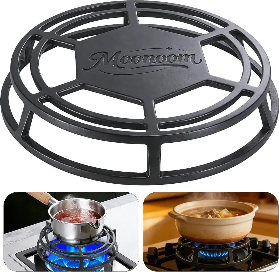 moonoom Cast Iron Heat Diffuser, Heavy Duty Gas Stove Simmer Plate, 9.3 inch Cooking Even Heat Diffuser for Kitchen Slow Cooking Making Soup Temperature Control