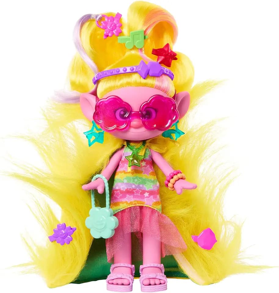 Mattel DREAMWORKS TROLLS Gemeinsam Stark – Hairsational Reveals Viva-Modepuppe, 15 Haar- und Modeaccessoires, pelzige Plüschhaare, juwelenförmiger Behälter, für Kinder ab 3 Jahren, HNF17