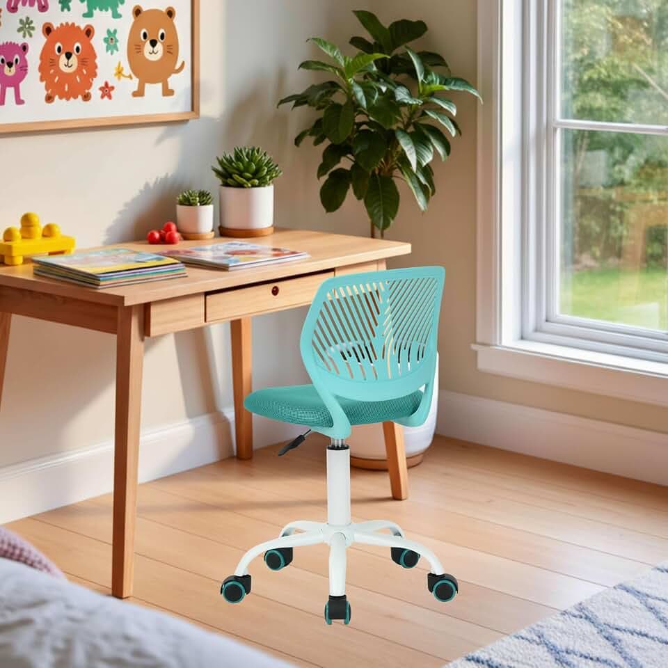 FurnitureR Kinderstuhl höhenverstellbar für Schreibtisch, ergonomischer bunter Jugendstuhl mit Rückenlehne & Armlehnen, Drehstuhl mit 5 Rollen, für Kinder 3–10 Jahre, bis 100 kg belastbar