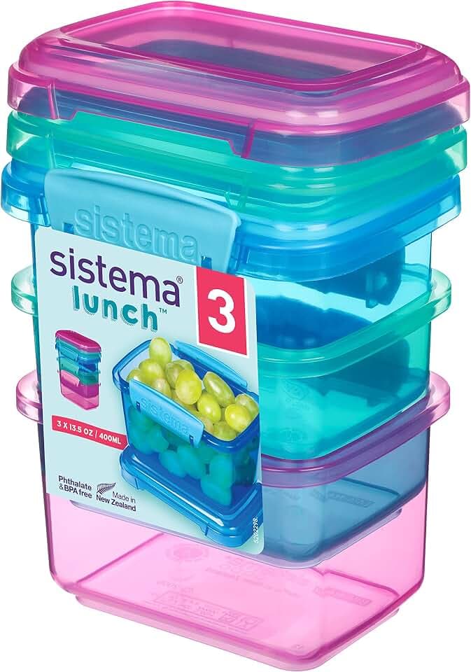 Sistema Lunchbox Frischhaltedose | 400 ml | kleine Snack-Boxen | BPA-freier Kunststoff | gemischte Farben (Rosa/Blau/Grün) | 3 Stück