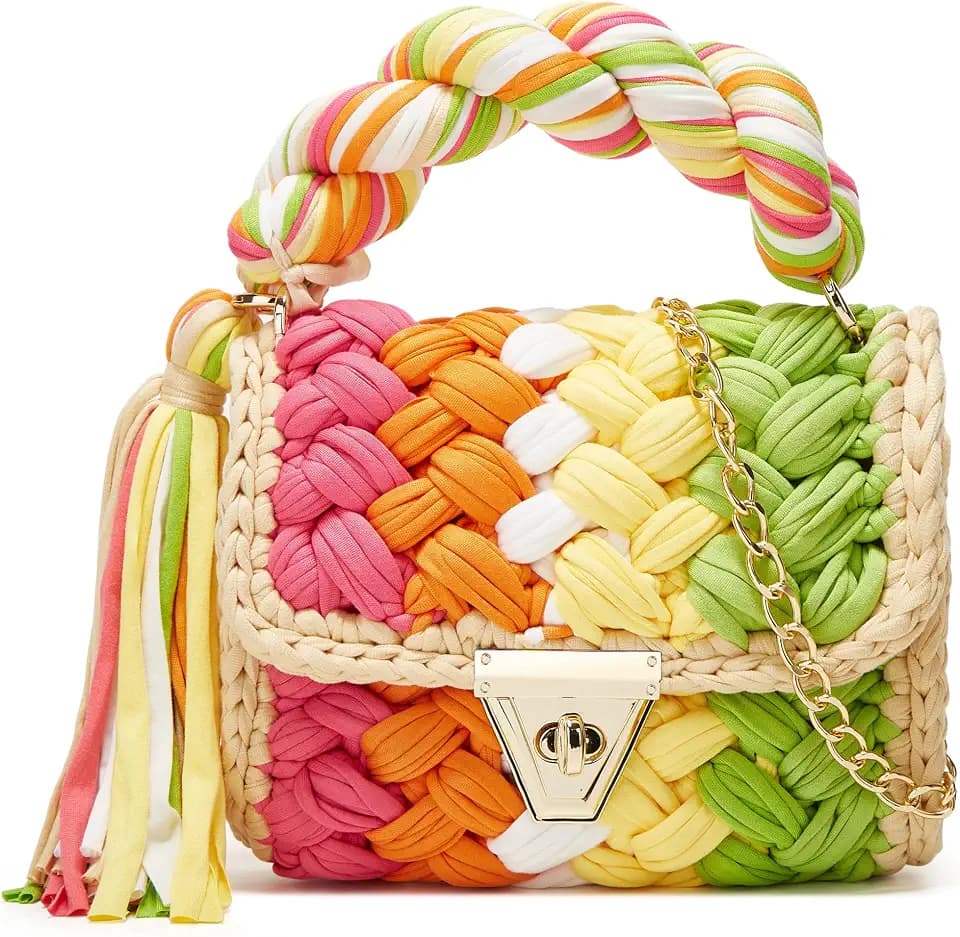 Tote Purse Crossbody Bags for Women Chunky Yarn Knit Shoulder Bag Crochet Handbags Handwoven Tote Bag Clutch Flap Evening Bag
