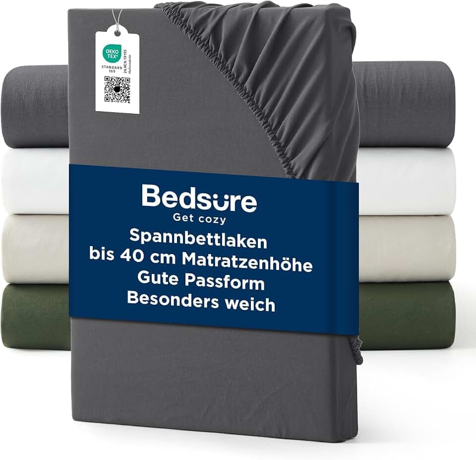 Bedsure Spannbettlaken 180x200cm Oeko-TEX - bis 40cm Tiefe, Anthrazit-grau
