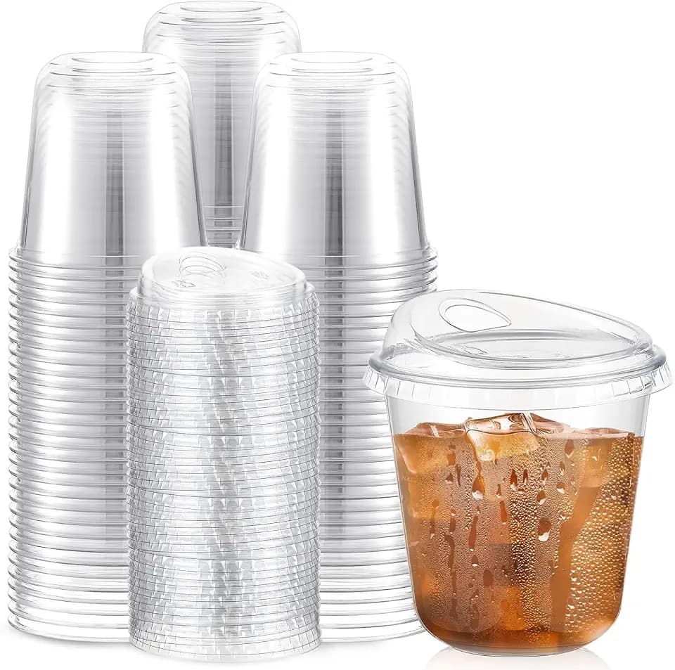 Baderke 100 Pcs Plastic Cups with Sip Lids Disposable Cups, 10 oz