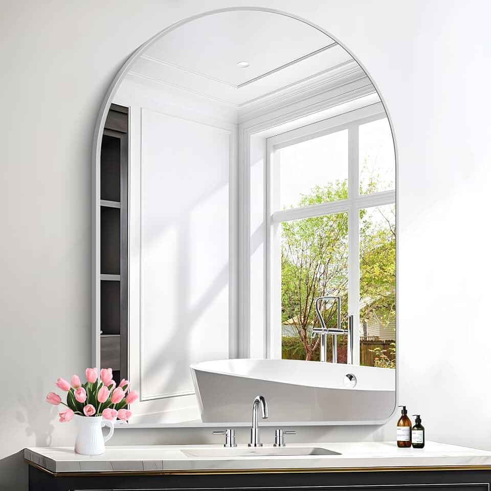 FORBATH Large Arched Wall Mirror 48x36 Inch, Silver Arch Bathroom Mirror with Aluminum Frame, Arched Mirror for Dresser, Fireplace,Entryway,Home Decor,Hanging or Leaning Against Wall