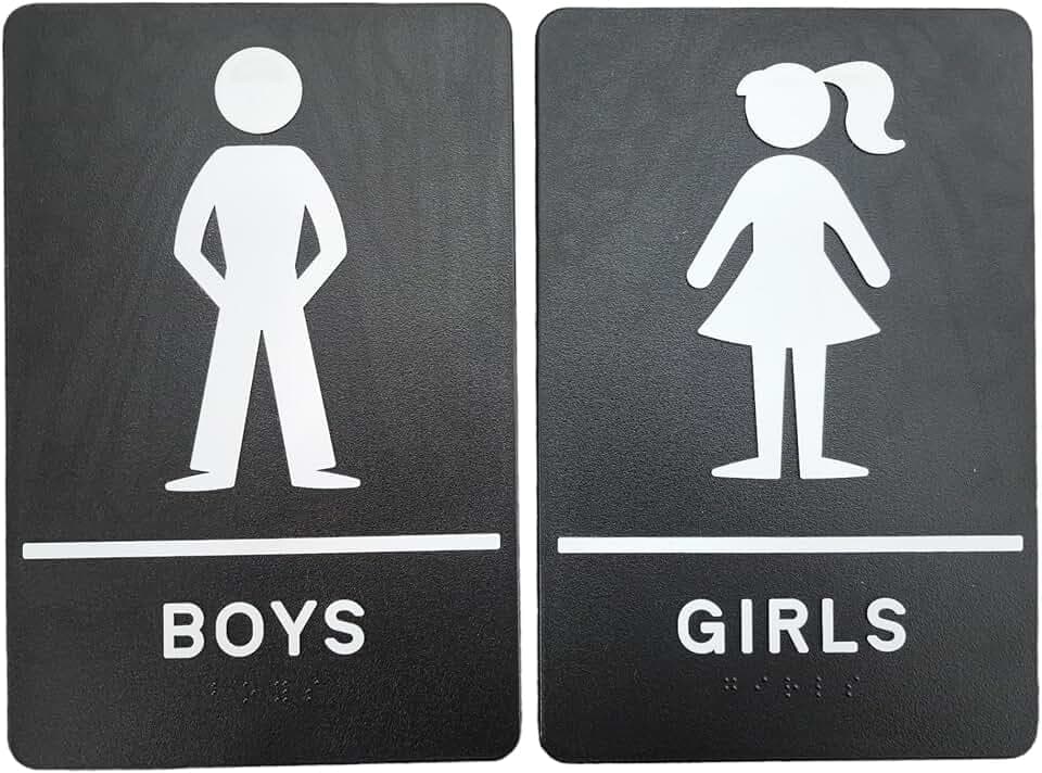 USA MADE - Boys ADA Compliant Restroom Sign - Includes Adhesive Tape and Instructions (Black, Pack of 2)