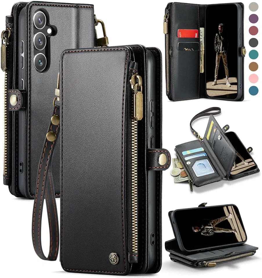 Defencase for Samsung Galaxy S25 Wallet Case with RFID Card Holder, Black