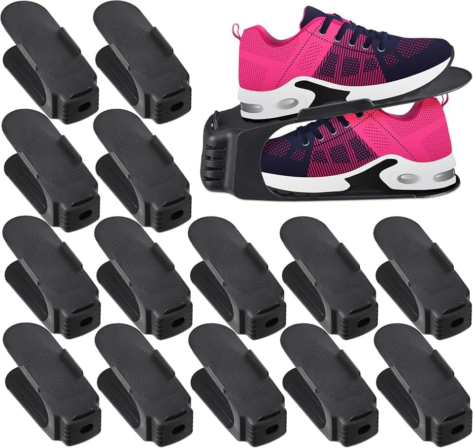 Relaxdays Schuhstapler, 15er Set, bis Größe 39, rutschfeste Schuhablage, Kunststoff, Ordnungssystem für Schuhe, schwarz