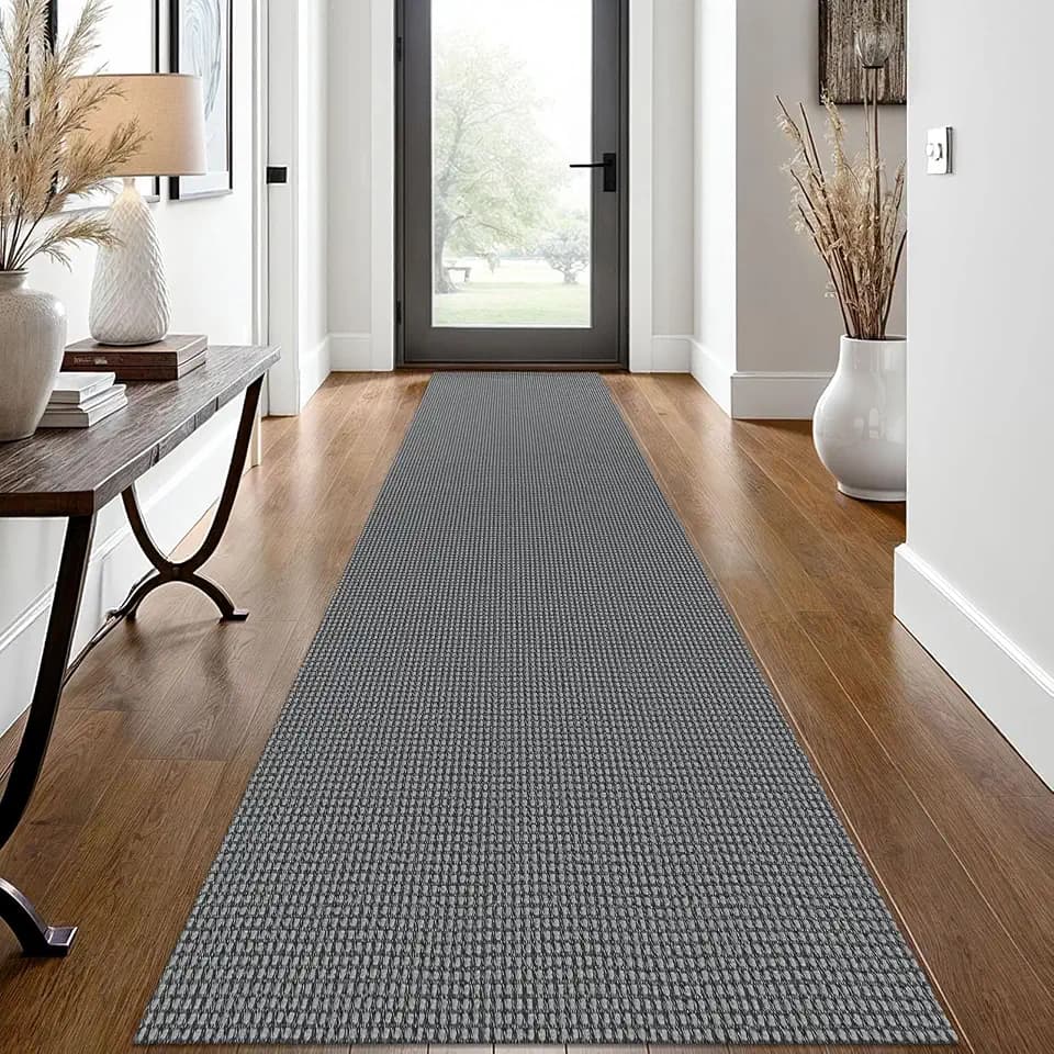 EARTHALL Woven Runner Rug 2x12 Ft Washable Runners for Hallways Extra Long Cotton Non Slip Rubber Backed Kitchen Runner Braided Indoor Floor Carpet for Entryway, Hall, Kitchen, Dark Gray