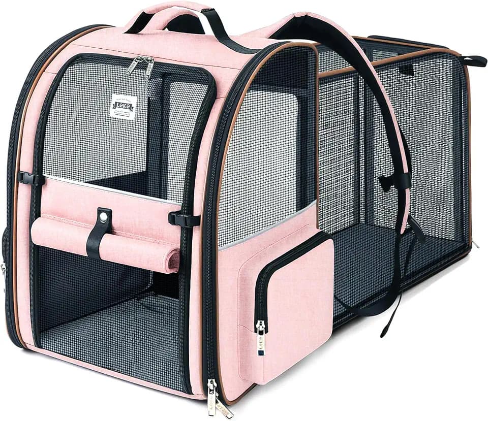 Large Cat Backpack Carrier Expandable Foldable Pet Carrier Backpack for Small Dogs Puppy Medium Cats Fit Up to 18 Lbs for Travel, Hiking,Pink