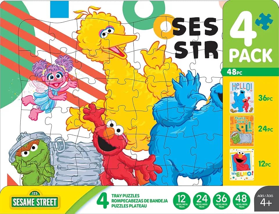 Buffalo Games Sesame Street Tray Puzzle, Puzzles for Kids Ages 4-6, 4 Pack