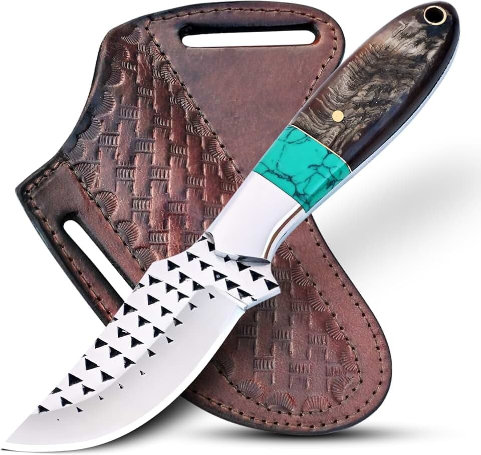 RASP Steel Bull Cutter Knife with Pancake leather sheath, Hunting Knife with holster, Cowboy Bull Cutter, Fixed Blade Damascus Knives RAM Horn