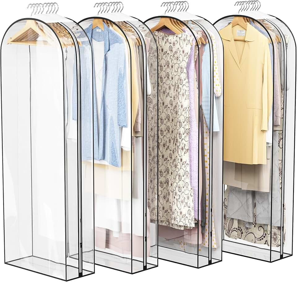 Liuoud Clear Garment Bags for Hanging Clothes 10” Gusseted, 4 Pack, 60”