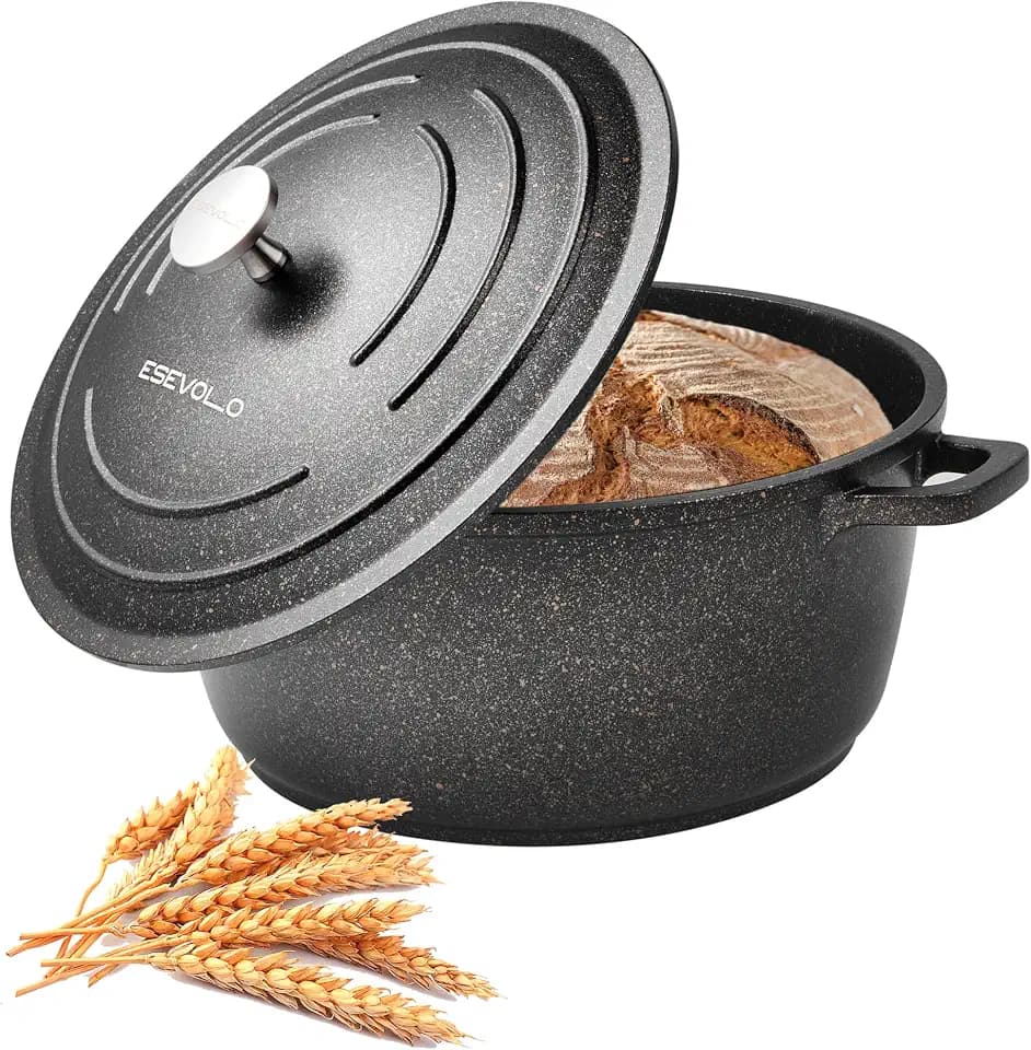 Bräter mit Deckel Schmortopf Induktion 24 cm Brot Backen Dutch Oven Stil, leichter als Gusseisen Topf, Aluguss mit Antihaftbeschichtung, für Schmoren Braten, 4,5 L Schwarz