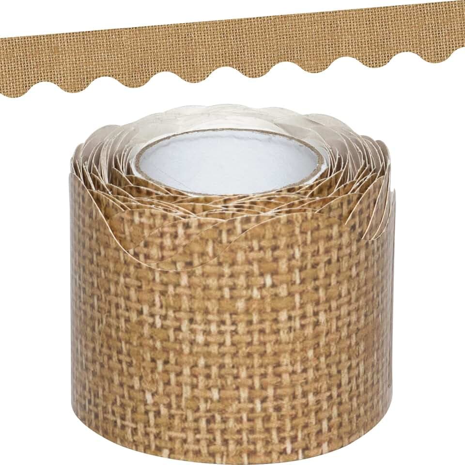 Teacher Created Resources Burlap Scalloped Rolled Border Trim - 50 ft - Decorate Bulletin Boards, Walls, Desks, Windows, Doors, Lockers, Schools, Classrooms, Homeschool & Offices