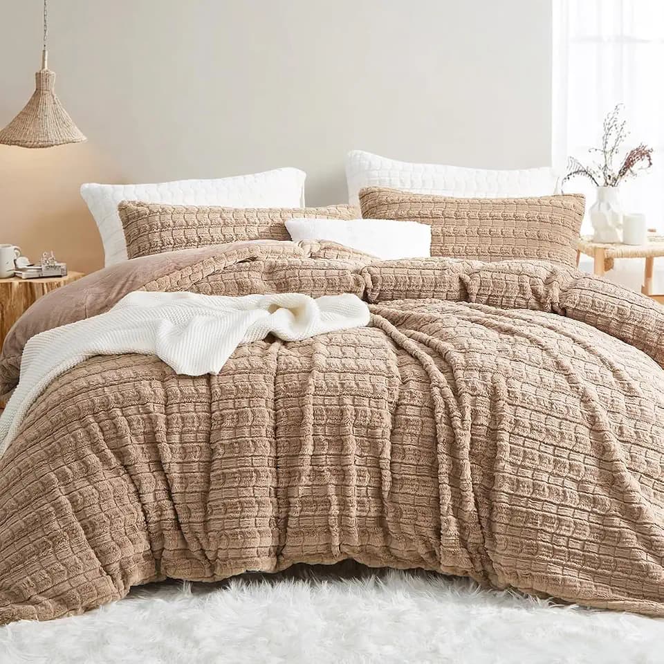 Lanqinglv Plüsch Bettwäsche 135x200 Kunstfell Khaki Flauschig Warme Flanell