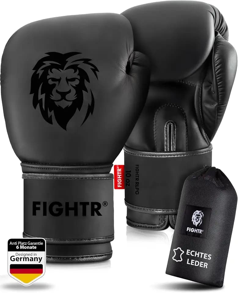 FIGHTR® Pro Boxhandschuhe aus echtem Leder | Männer und Frauen | für Boxen, MMA, Muay Thai, Kickboxen & Kampfsport 10 12 14 16 oz | inkl. Tragetasche