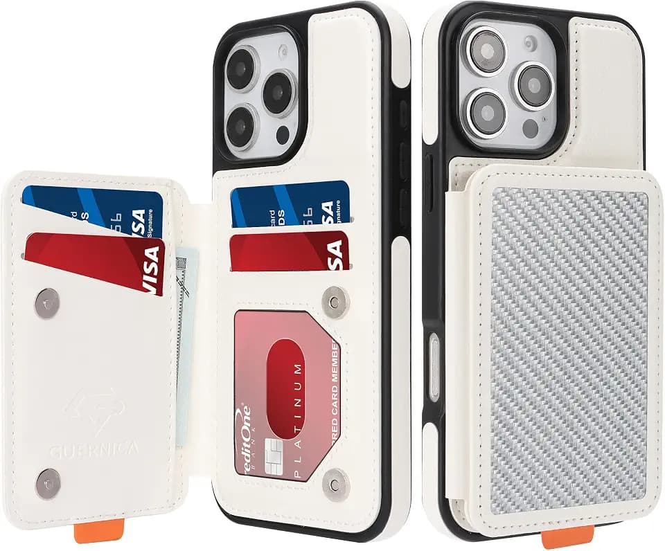GUERNICA for iPhone 16 Pro Max (6.9") Wallet Case with Card Holder, RFID Blocking for Women Men, Kickstand Shockproof Phone Case for Apple 16 Pro Max, A - Silver White