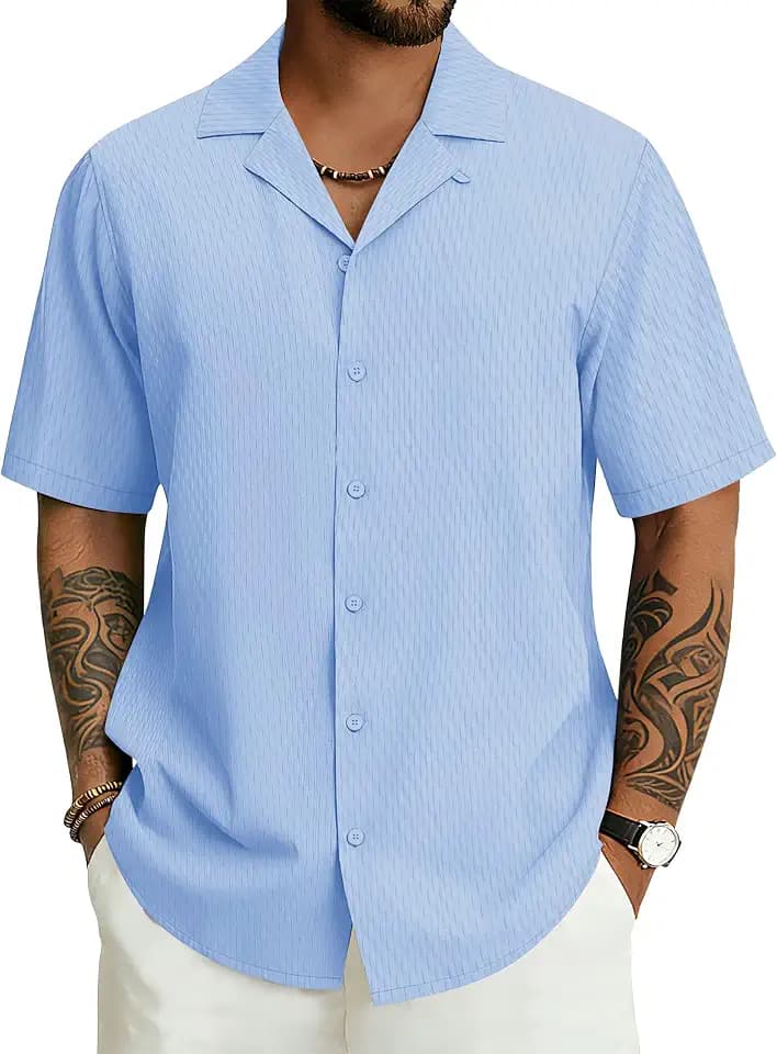 Cotrasen Men's Cuban Collar Shirt Short Sleeve Button Down Summer Shirts