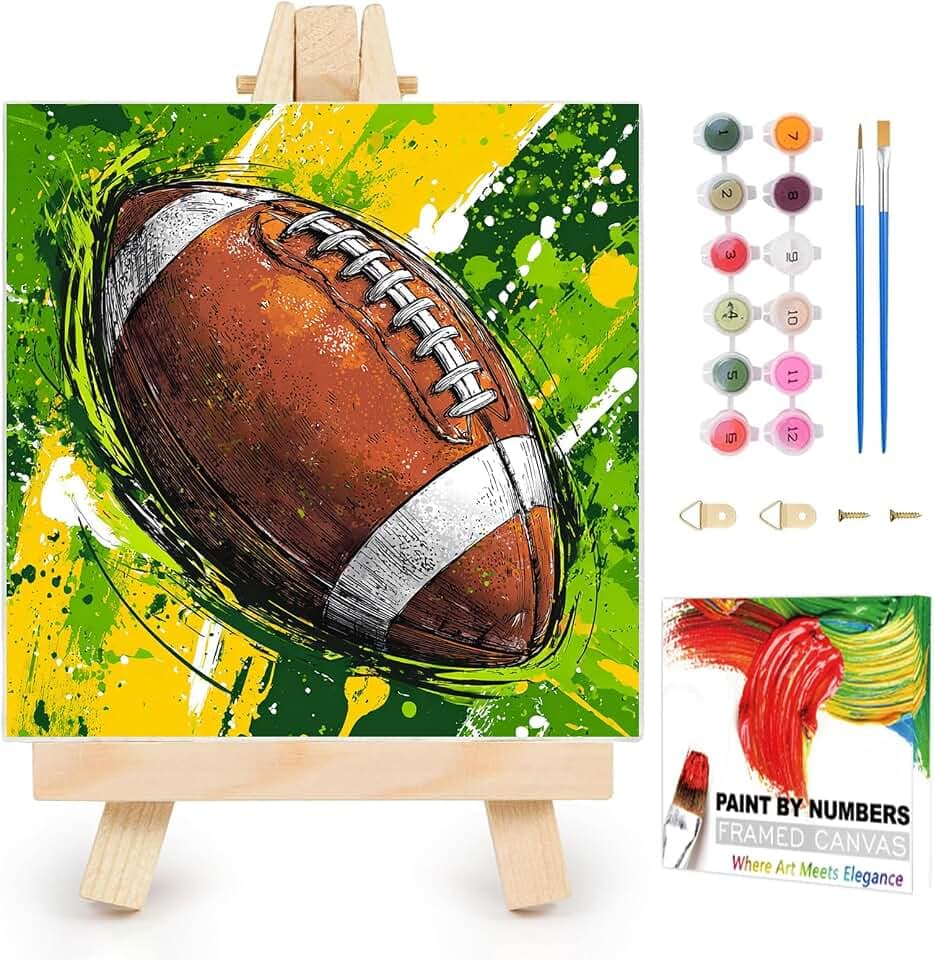XTCIXAL Framed Paint by Numbers Kit for Adults, Rugby, 10x10 Inch