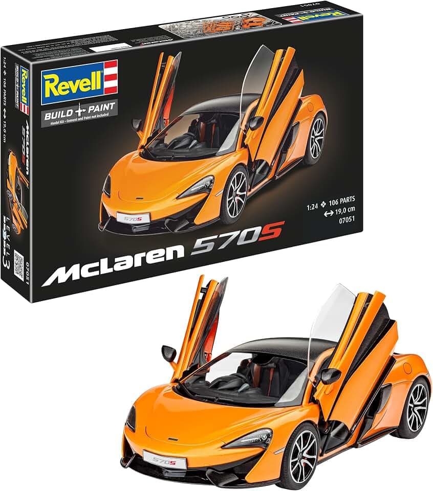 Revell McLaren 570S, Automodellbausatz 1:25, 19,0cm Auto, Unlackiert, für geübte Modellbauer