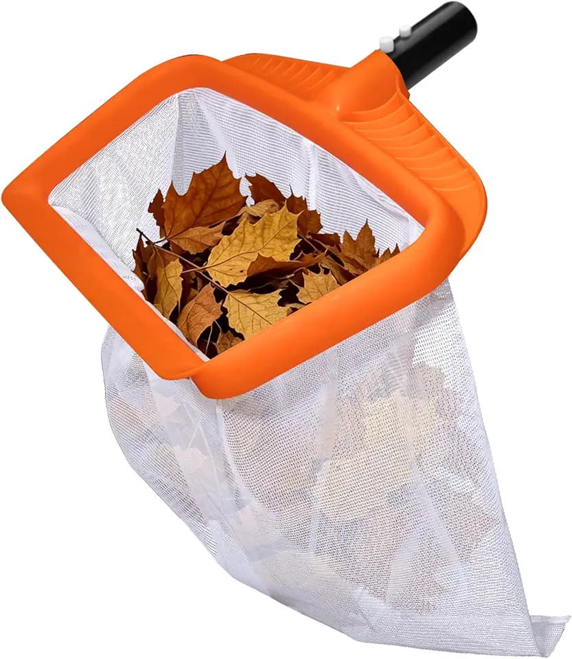 Pool Skimmer Net, Heavy Duty Swimming Pool Leaf Rake, Orange Plastic Frame