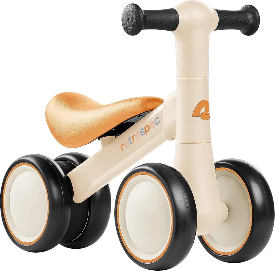 Retrospec Cricket 2 Baby Walker Balance Bike with 4 Wheels - Safe Learning Toy for Ages 12-24 Months - Scratch-Resistant Indoor Outdoor Toddler Riding Toy with Steering Limit & Soft Grips