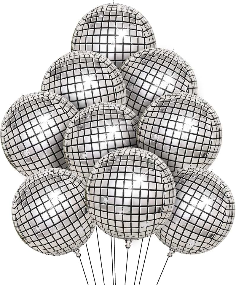 9 Stück Discokugel Luftballon,22 Zoll 4D folienballon Helium Ballons