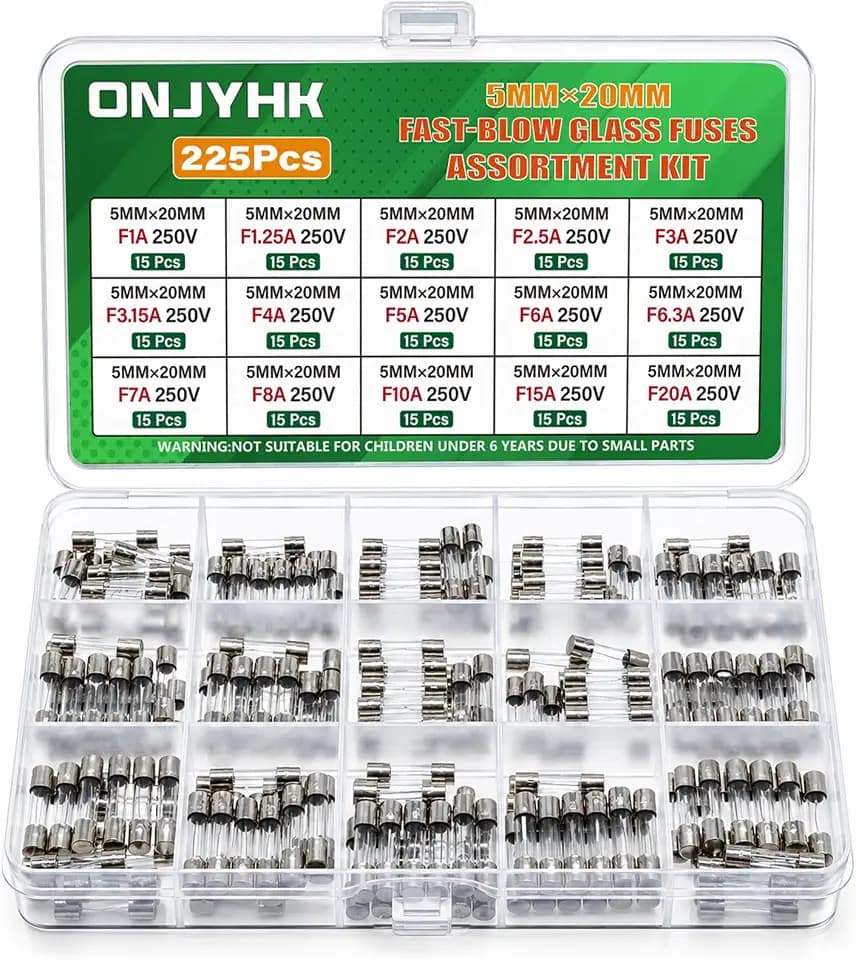 15Values 5x20MM Fast Blow Glass Fuse Kit 1A to 20A 250V Fuses Set