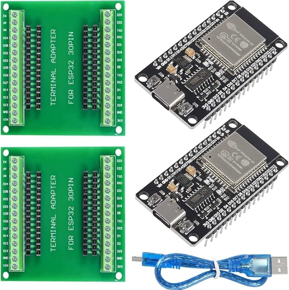 2pcs Typ-C USB ESP32S ESP32 CH340 30Pin Development Board 2.4GHz Dual-Mode WiFi+ Bluetooth Dual Cores Mikrocontroller Prozessor, mit Zwei Breakout Board und einem Typ-C Datenkabel