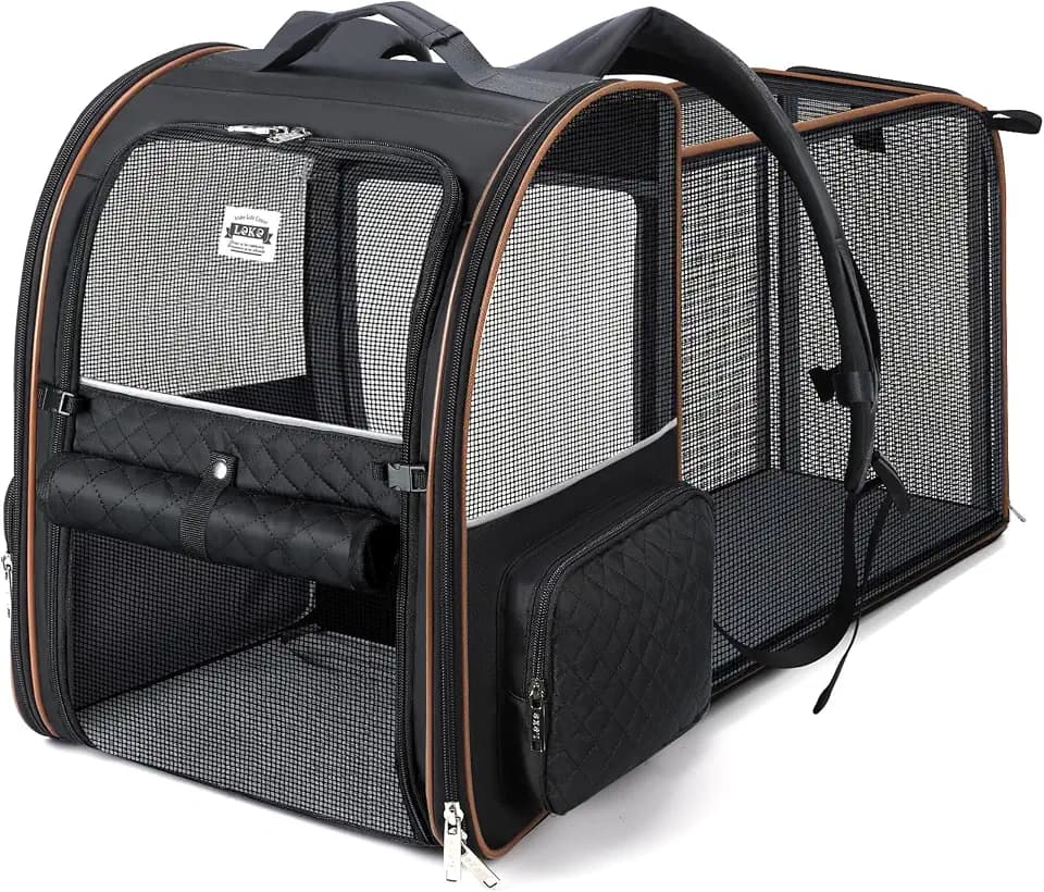 Large Cat Backpack Carrier Expandable Pet Carrier Backpack for Small Dogs Medium Cats Fit Up to 18 Lbs, Dog Backpack Carrier, Foldable Puppy Backpack Carrier for Travel,Black