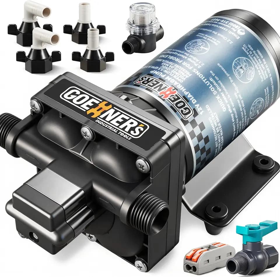2026 Upgraded RV Water Pump, 12V 6.0 GPM High-Flow, Ultra-Quiet 70 PSI Self-Priming Diaphragm Pump with Adjustable Pressure Switch & Strainer for RV, Marine, Camper, Boat (Run-Dry Safe)