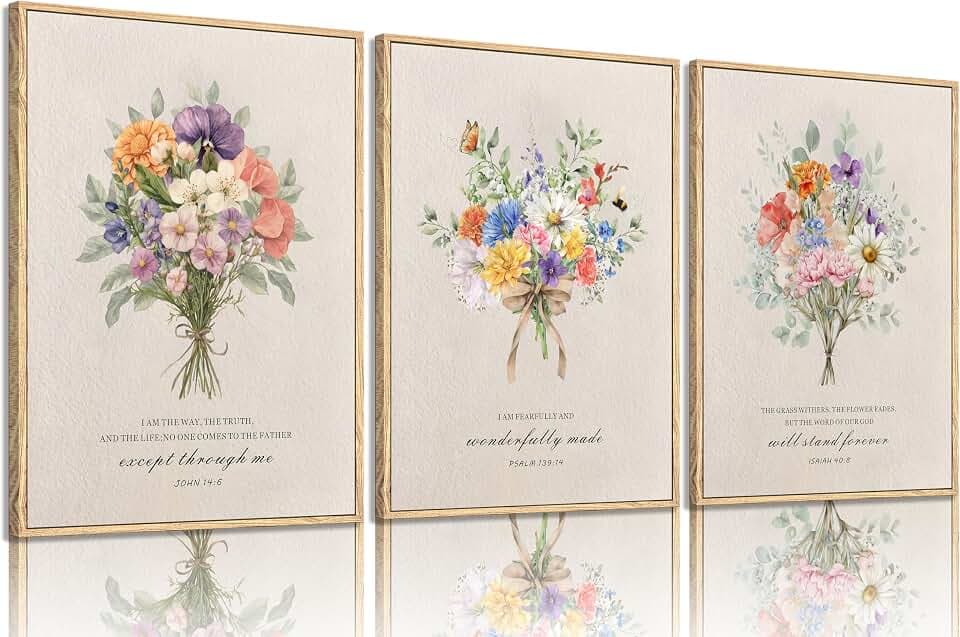 Christian Bible Verse Wall Art Set of 3, Floral Scripture Poster 16x24 inch