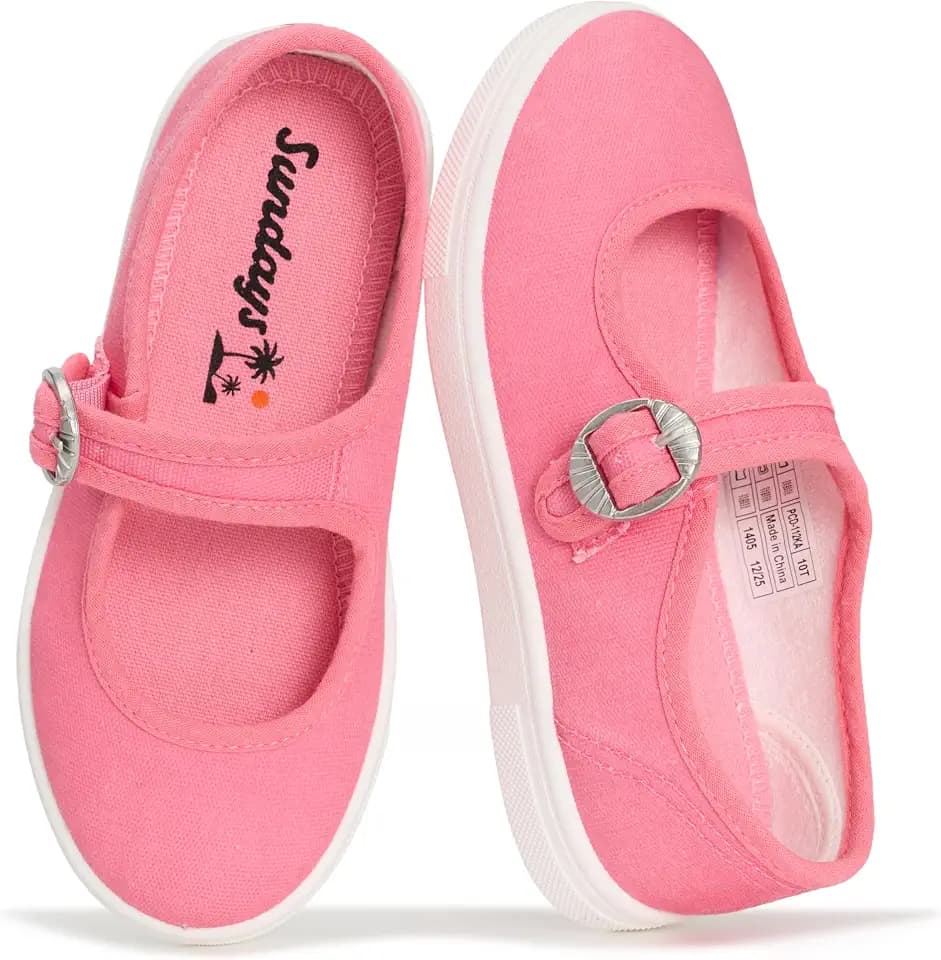 Sundays Canvas Girls Shoes - Lightweight Mary Jane Flats Kids Sneakers